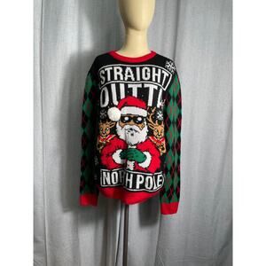 Ugly Christmas Sweater, Light Up, Straight Outta North Pole, Santa, Reindeer